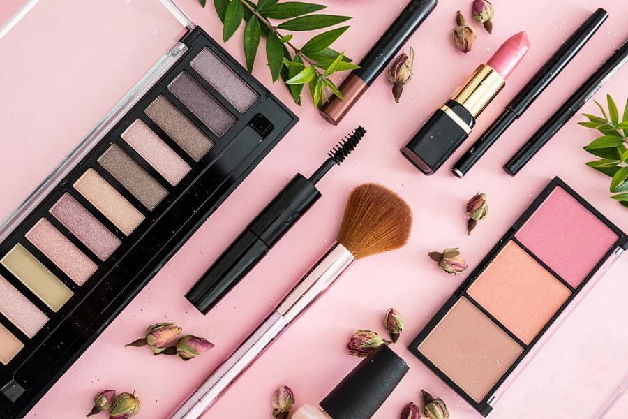 A set of makeup products