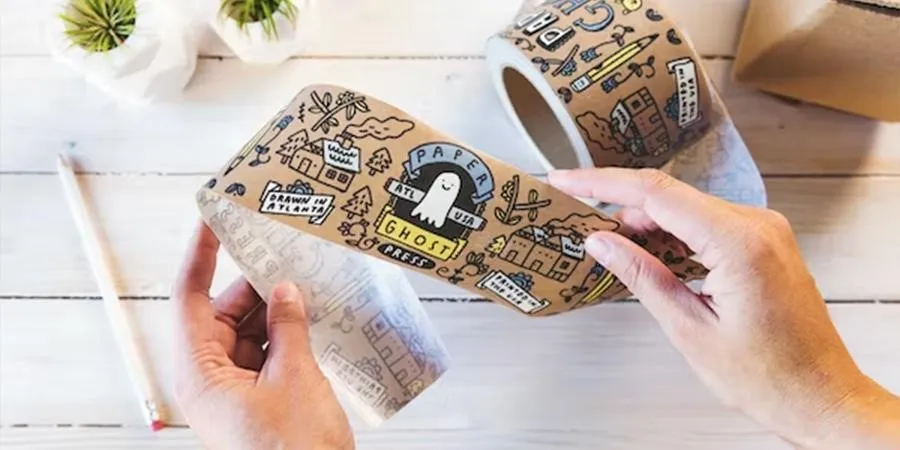 Decorative sticker roll being used for packaging