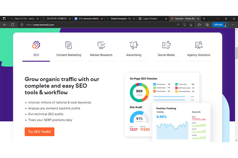 Semrush SEO and content marketing toolkit