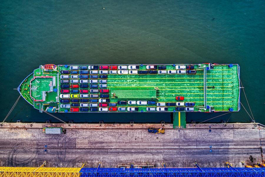 Cargo vessel ready to ship vehicles