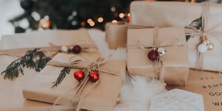 Christmas gifts with recyclable packaging under the tree