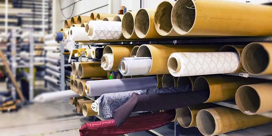 Rolls of fabrics inside a textile manufacturing unit