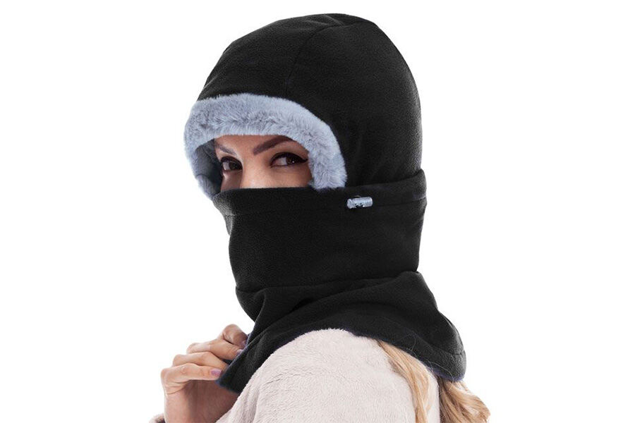 Woman rocking a black hooded balaclava
