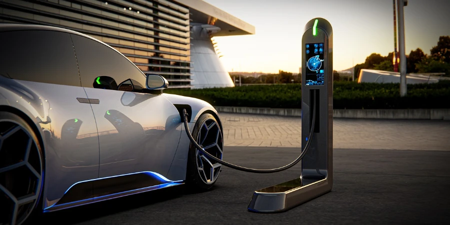 An electric vehicle (EVs) is charging