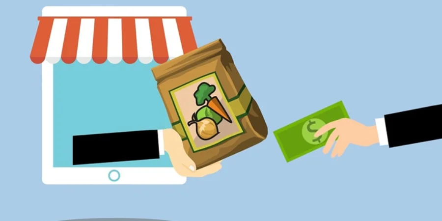 Illustration showing transaction via an online platform