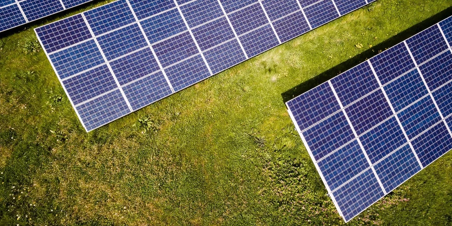Sets of solar panels on farmland