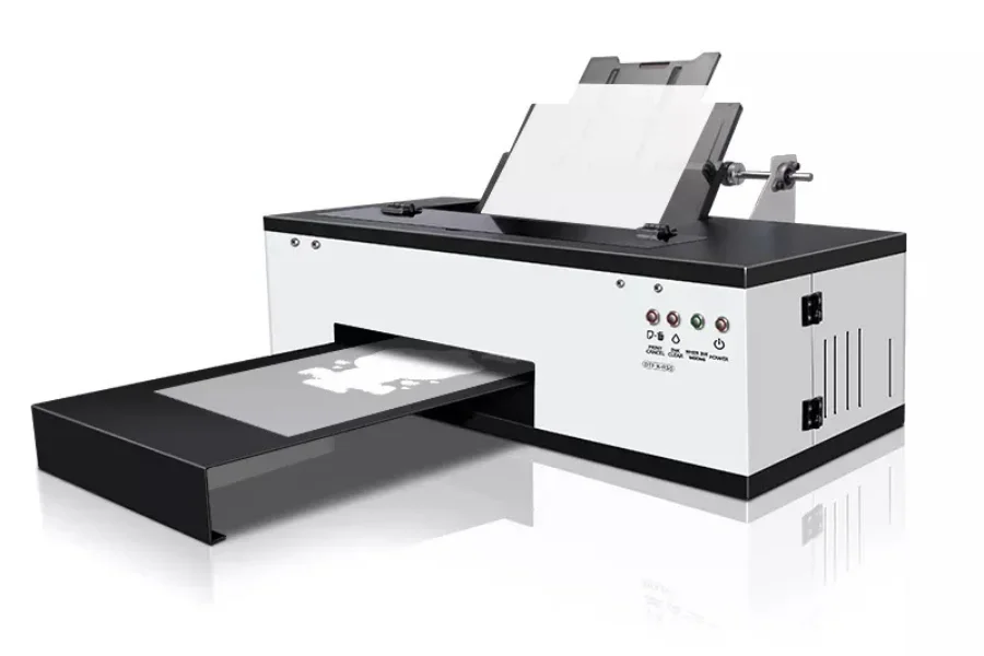 A DTF desktop printer on a white background