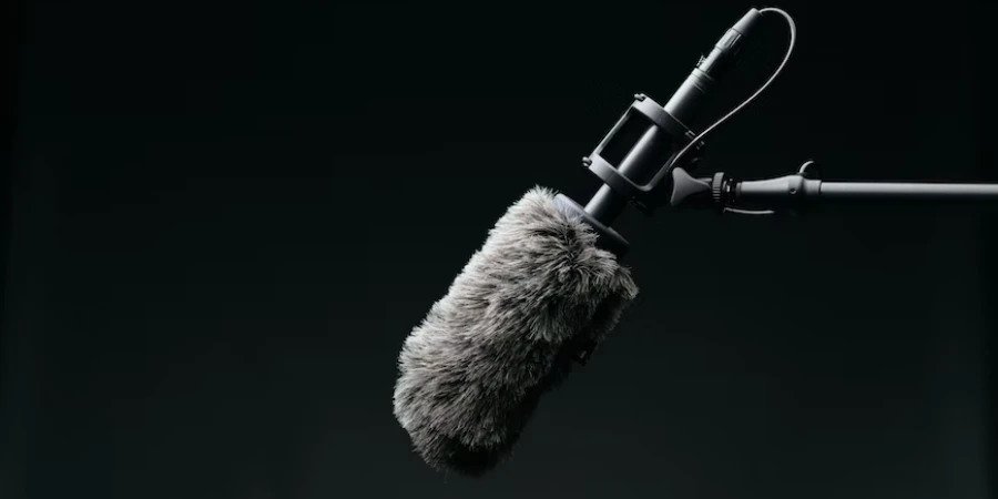 A microphone on a black background