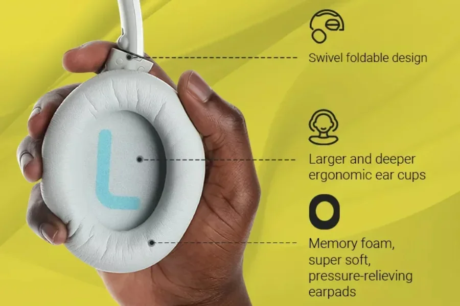 A soft, lightweight memory foam headphone designed for comfort