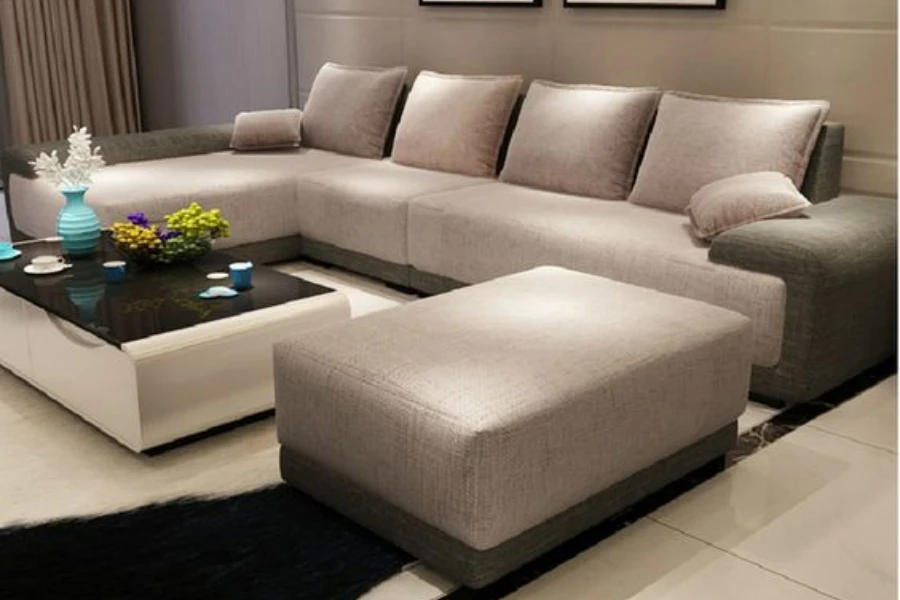 Sofa Italia modern berbentuk L berwarna abu