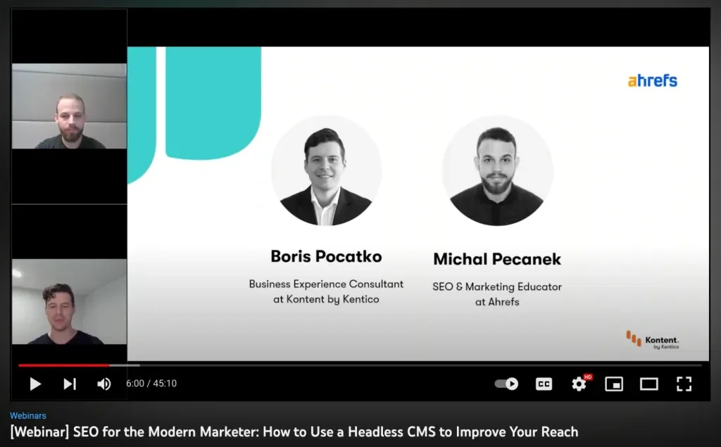 Co-branded webinar between Ahrefs and Kontent
