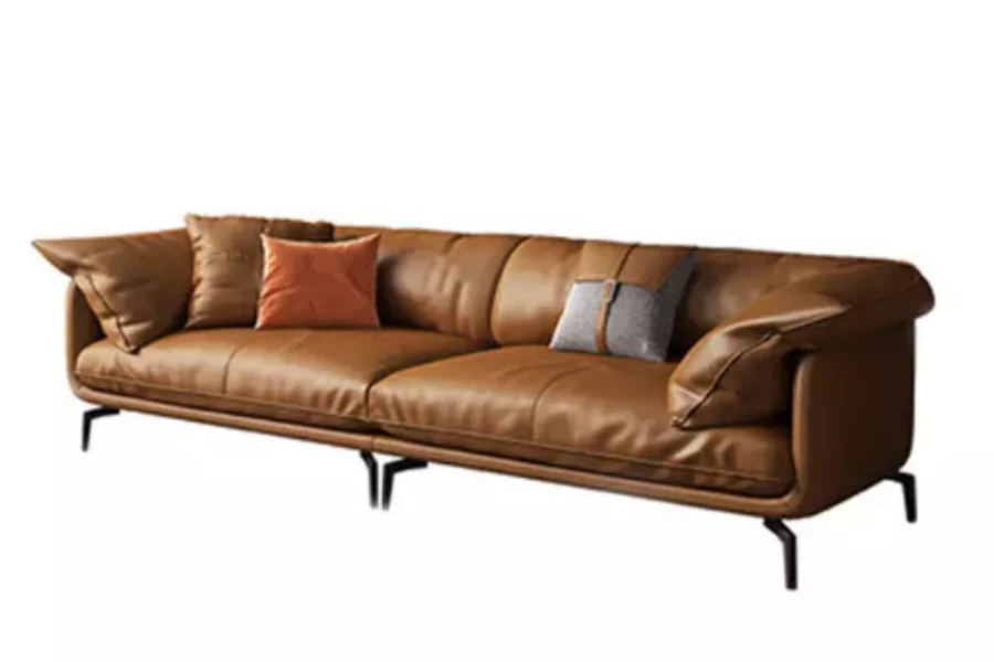 Sofa Italia modern berbahan kulit dengan dua tempat duduk dengan bantal lempar