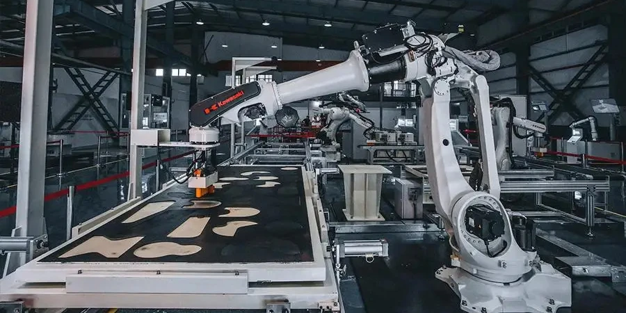 a robotic machine in a factory