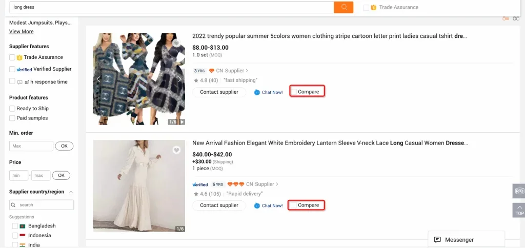 click the "Compare" button on each product