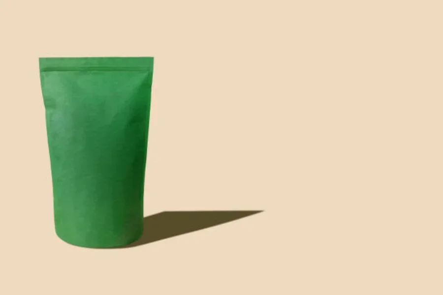 Green biodegradable food bag with resealable closure on top