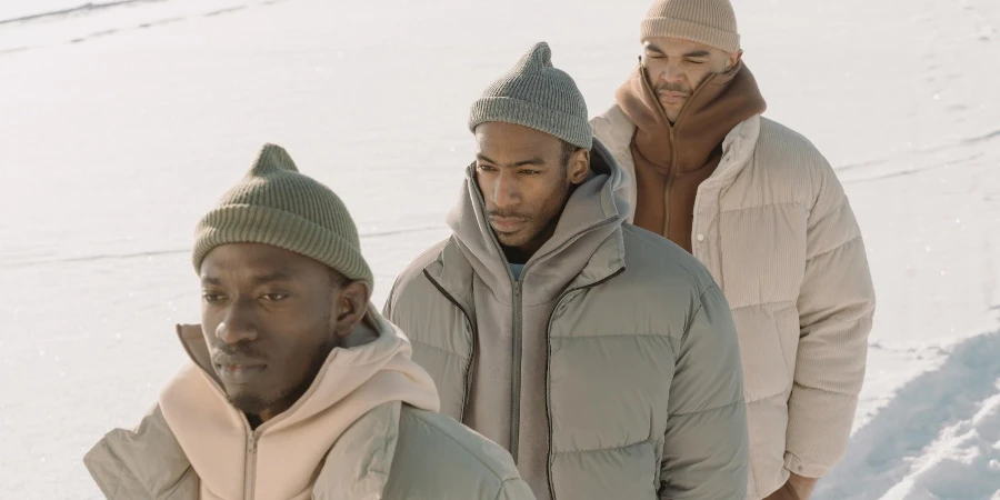 Men in line wearing snowproof coats