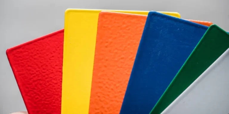 Powder coating samples on metal plates