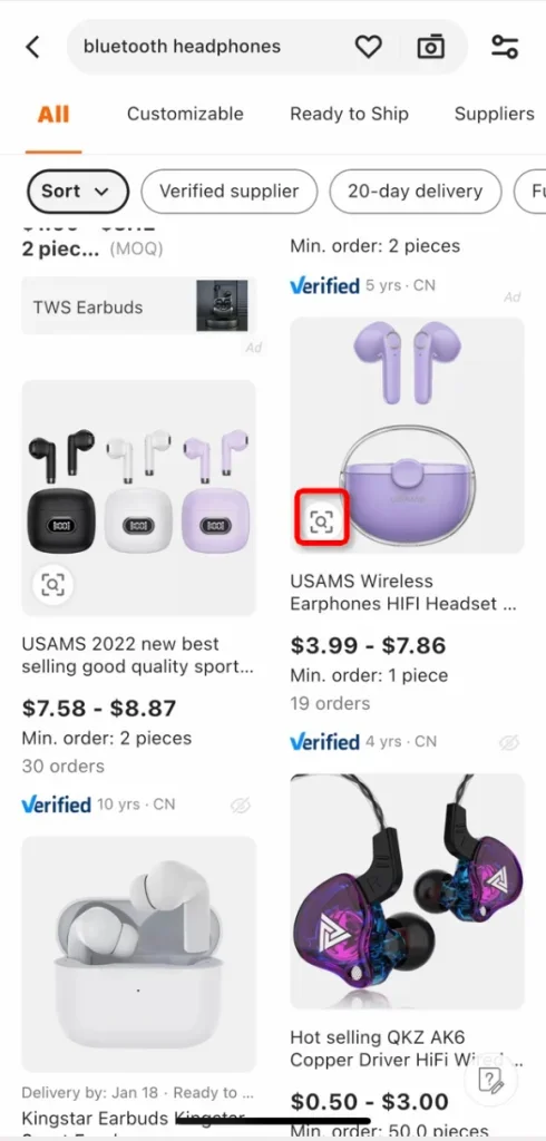 Tap the magnifying glass icon