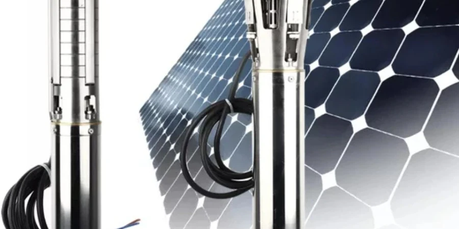 Two stainless steel pump shafts and a solar panel