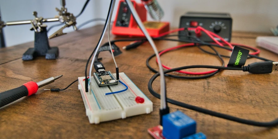 A soldering iron and a power supply