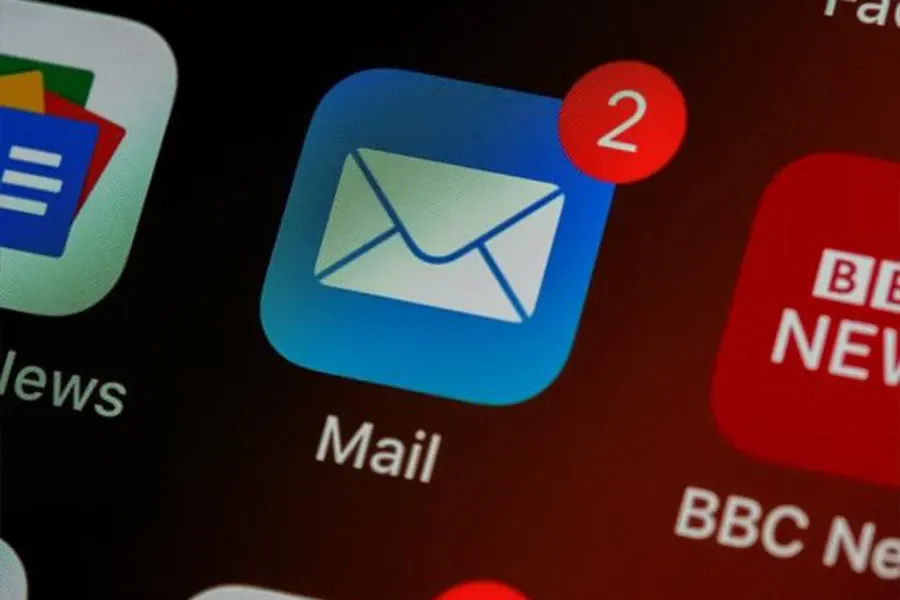 Email app on phone showing two unread emails in inbox