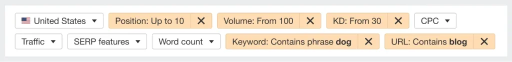 Filtering down Ahrefs' Organic keywords report