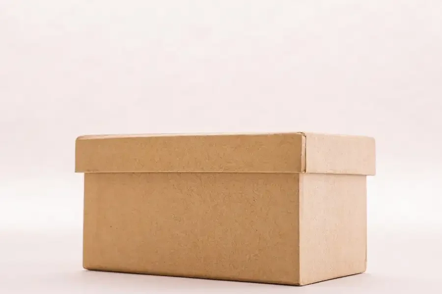Kraft paper box on a white surface