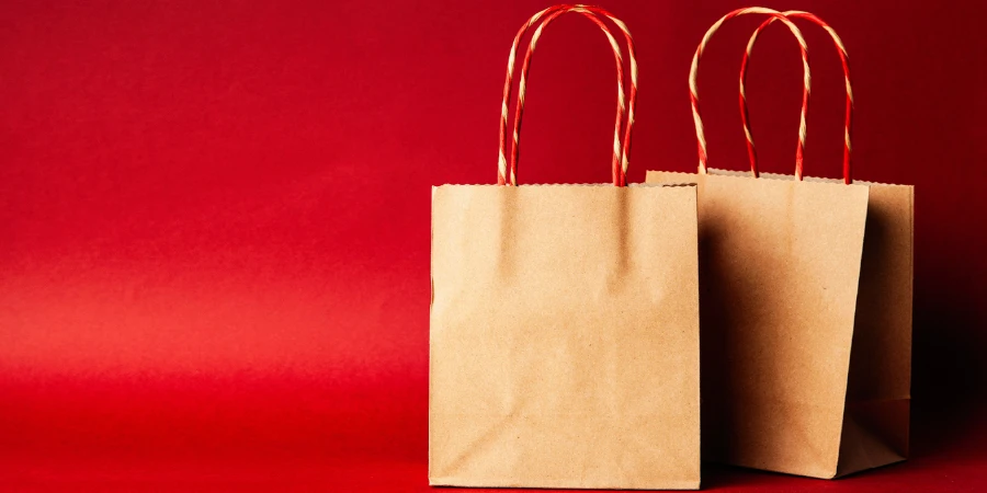 Paper packaging bags on a red background