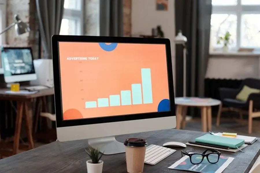 PPC remarketing chart on desktop computer in office