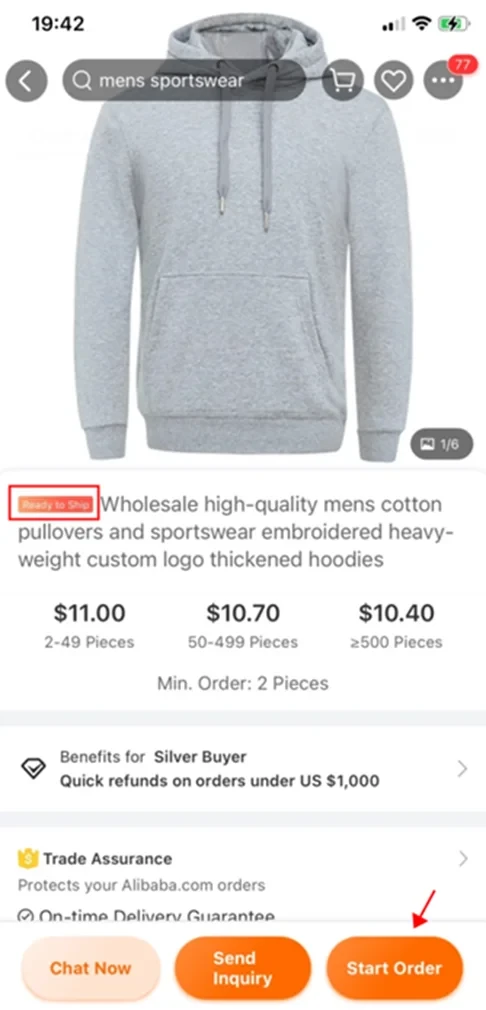 Ready-to-ship product with the option to start order immediately