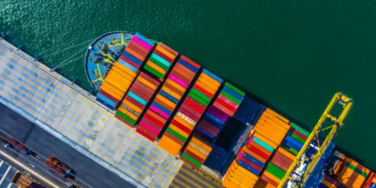 A cargo ship and cargo containers