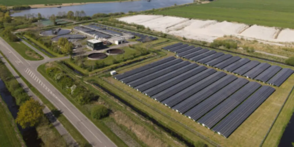 An aerial shot of a solar farm