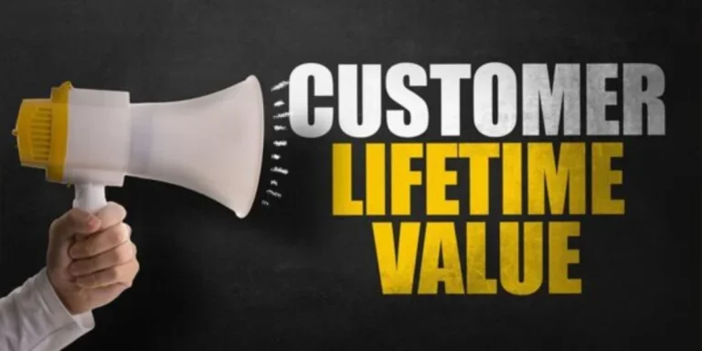 Customer lifetime value words with megaphone on left