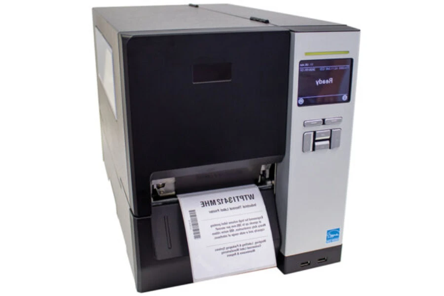 Industrial thermal printer on a white background