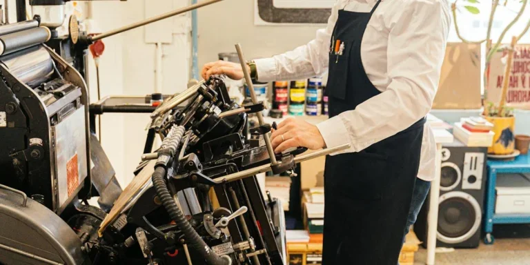 Man operating industrial printer