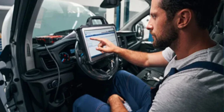 Man using a heavy-duty diagnostic scan tool