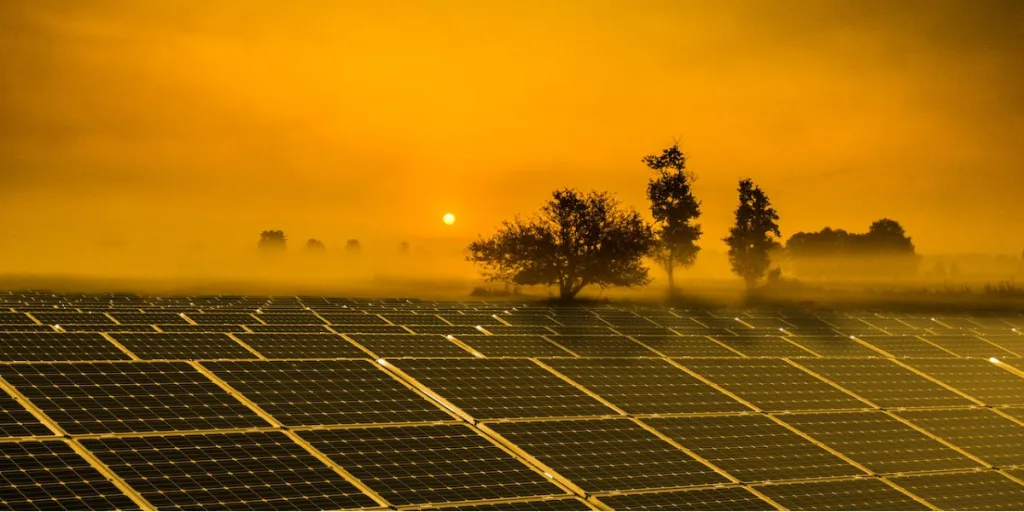 Solar panels during dusk