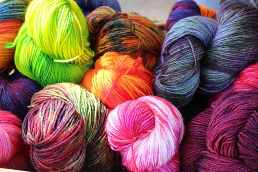 Pile of yarn in multiple colors