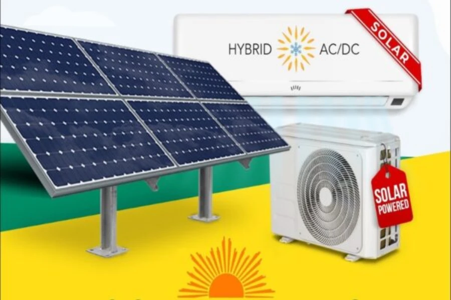 una combinación de unidades solares y de aire acondicionado que forman los aires acondicionados solares