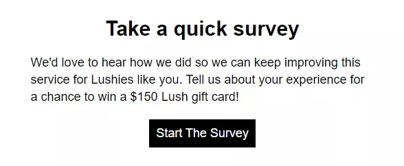 A customer feedback survey from Lush Cosmetics