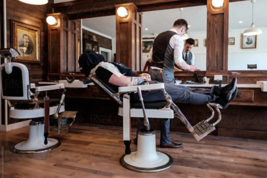 A hydraulic barber chair in a barbershop