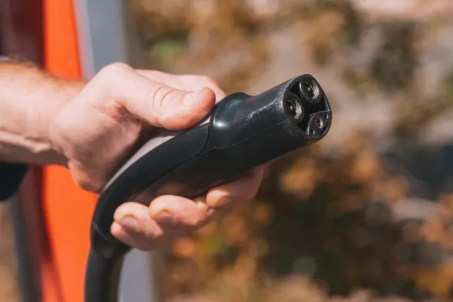 A person holding a charging plug