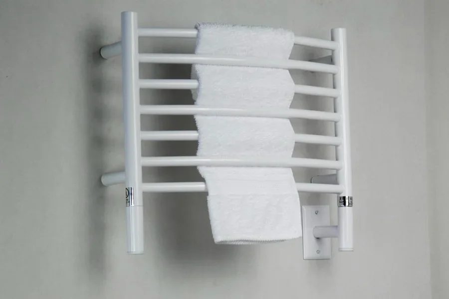 A plastic coated plain white electric towel warmer