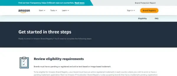 Étapes d'inscription au registre des marques Amazon