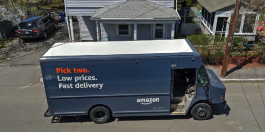 Amazon delivery truck advertising fast delivery