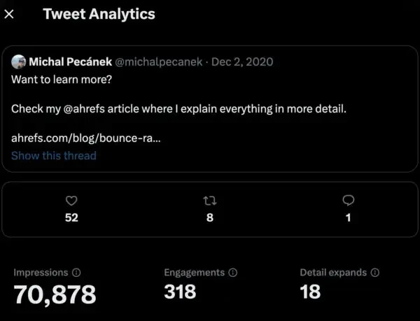 Analytics of the last tweet in a thread