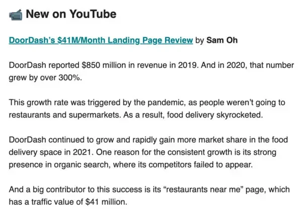 DoorDash のランディング ページに関する記事がニュースレターに掲載されました