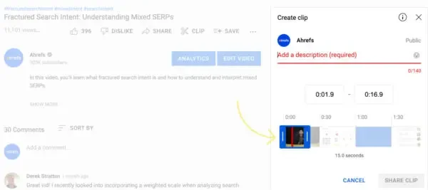 Clipar vídeos para criar um YouTube Short