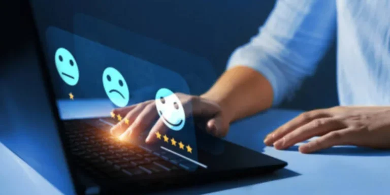 Customer satisfaction feedback, man giving five star reviews