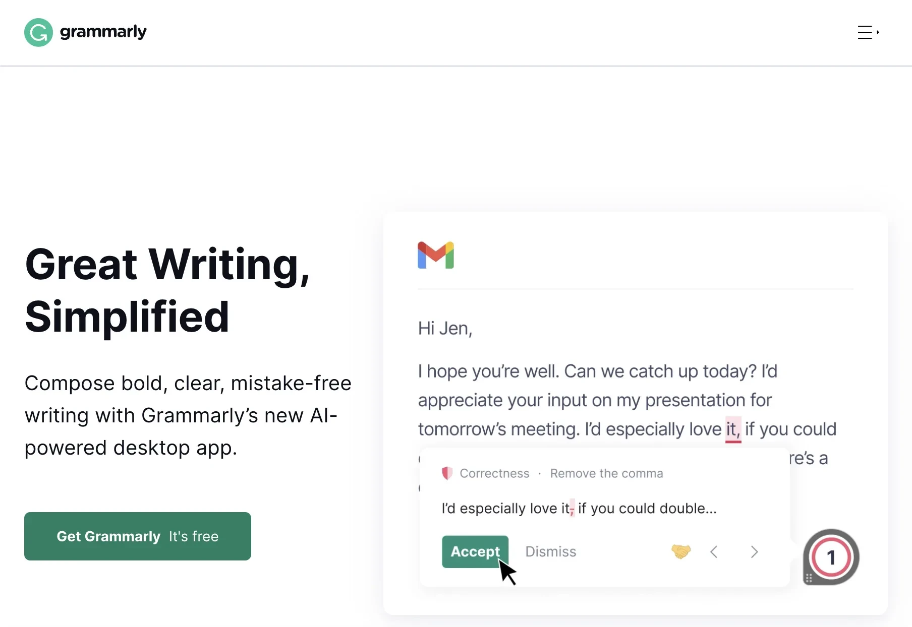 Grammarly ana sayfası